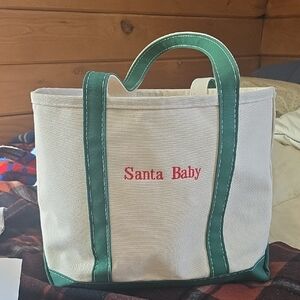 Santa Baby LL Bean Boat Tote Canvas  Bag Long Handle Green NEW